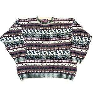 Concrete Mix Vintage Grandpa Sweater Coogi Style Size Large Purple Blue
